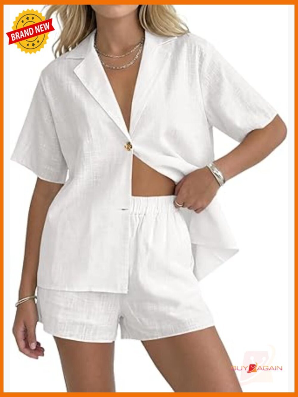2 Piece Summer Outfit Button Down Shirt & Shorts Set Casual Vacation
